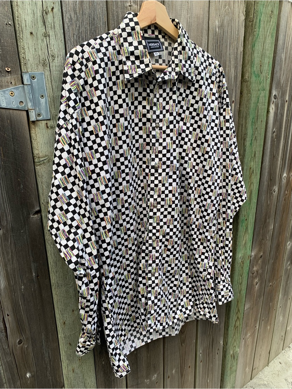 Vintage Versace Jeans Couture Black & White Checkered Print Long Sleeve M